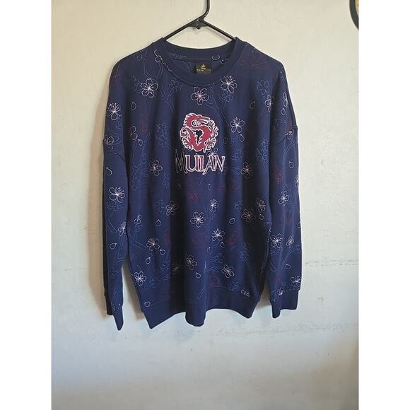 Boxlunch Disney Mulan Cherry Blossom Embroidered Sweatshirt Topographic Large - Picture 4 of 6